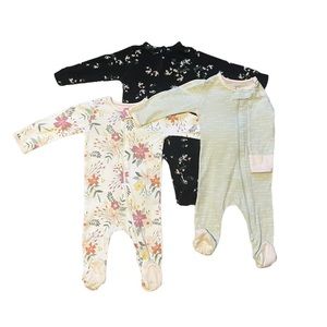 3 Pack Girls 3-6M Zip Up Pajama Bundle